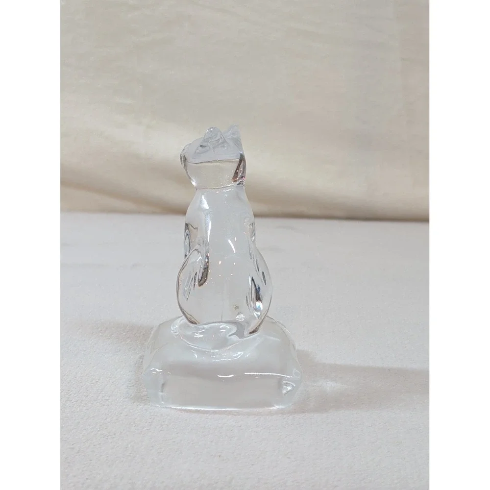 Vintage Clear Art Glass‎ Cat Figurine on Frosted Base Crystal Style Paperweight